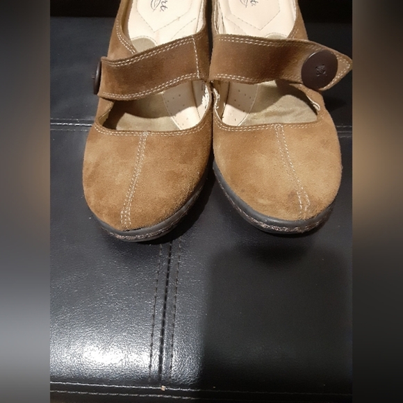 Strictly Comfort Women's Leather Wedge Mary Jane Brown Heel Upper Size 7M - Picture 6 of 12
